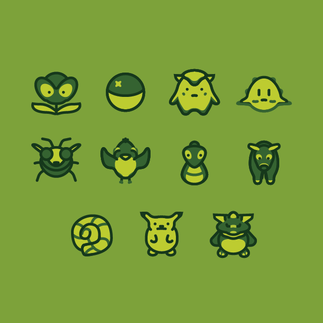 Pokémon sprites from the Gameboy era redrawn in vector.